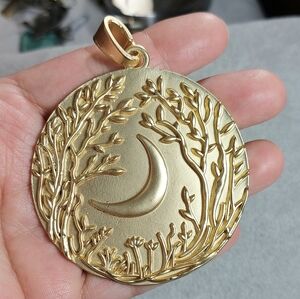 Large Gold Necklace Pendant. Moon In The Meadow